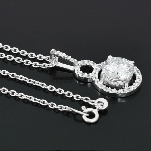 3 Carat VS Moissanite Round Brilliant Sterling Silver Pendant Necklace - Picture 6 of 7